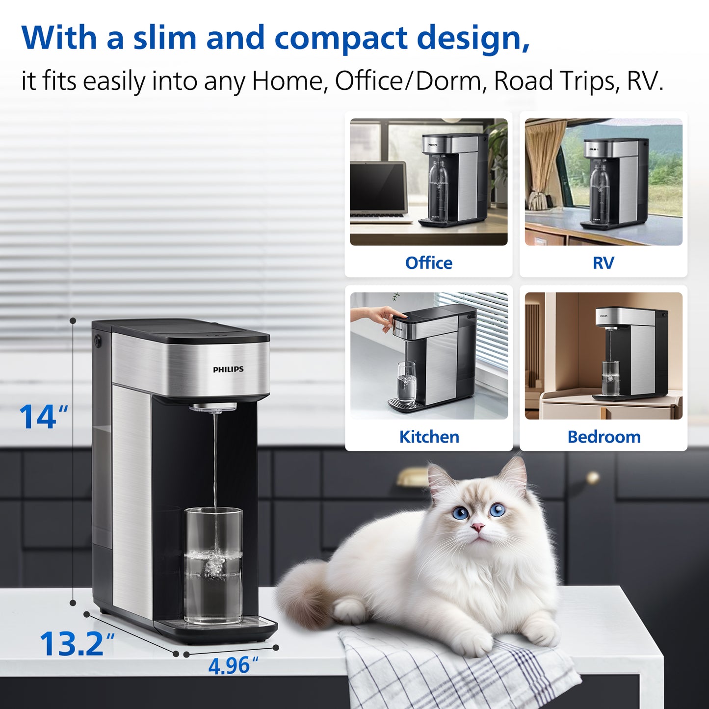 PHILIPS Countertop Reverse Osmosis Water Filter Dispenser, 5 Stages RO Water Filtration System Purifier with Aquaporin Technology Tested by NASA, 3:1 Pure to Drain, NSF/ANSI 372 Certified, Reduce TDS, ADD5930BK