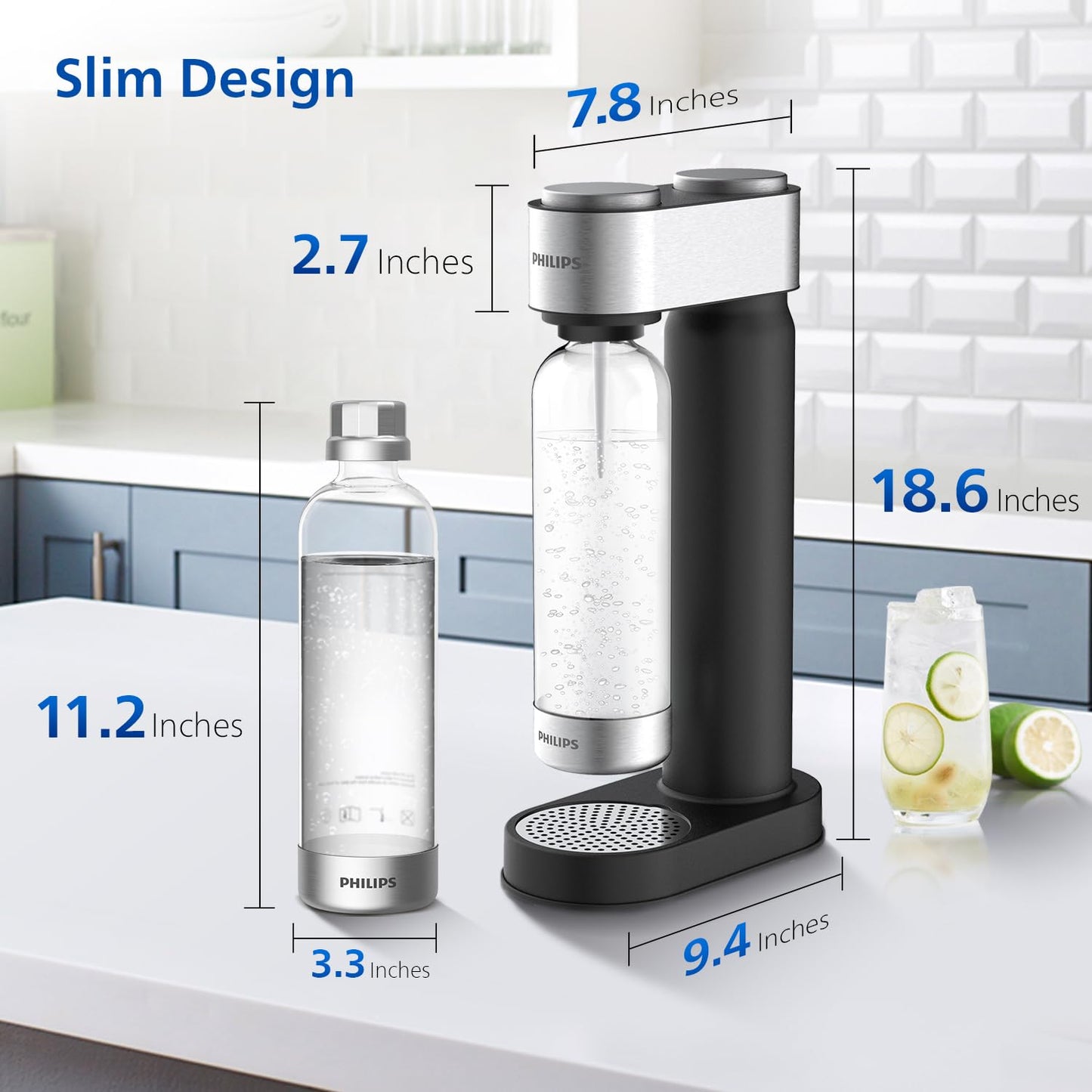 Philips Stainless Sparkling Water Maker Soda Maker Machine with Quick Twist Bottle, Black