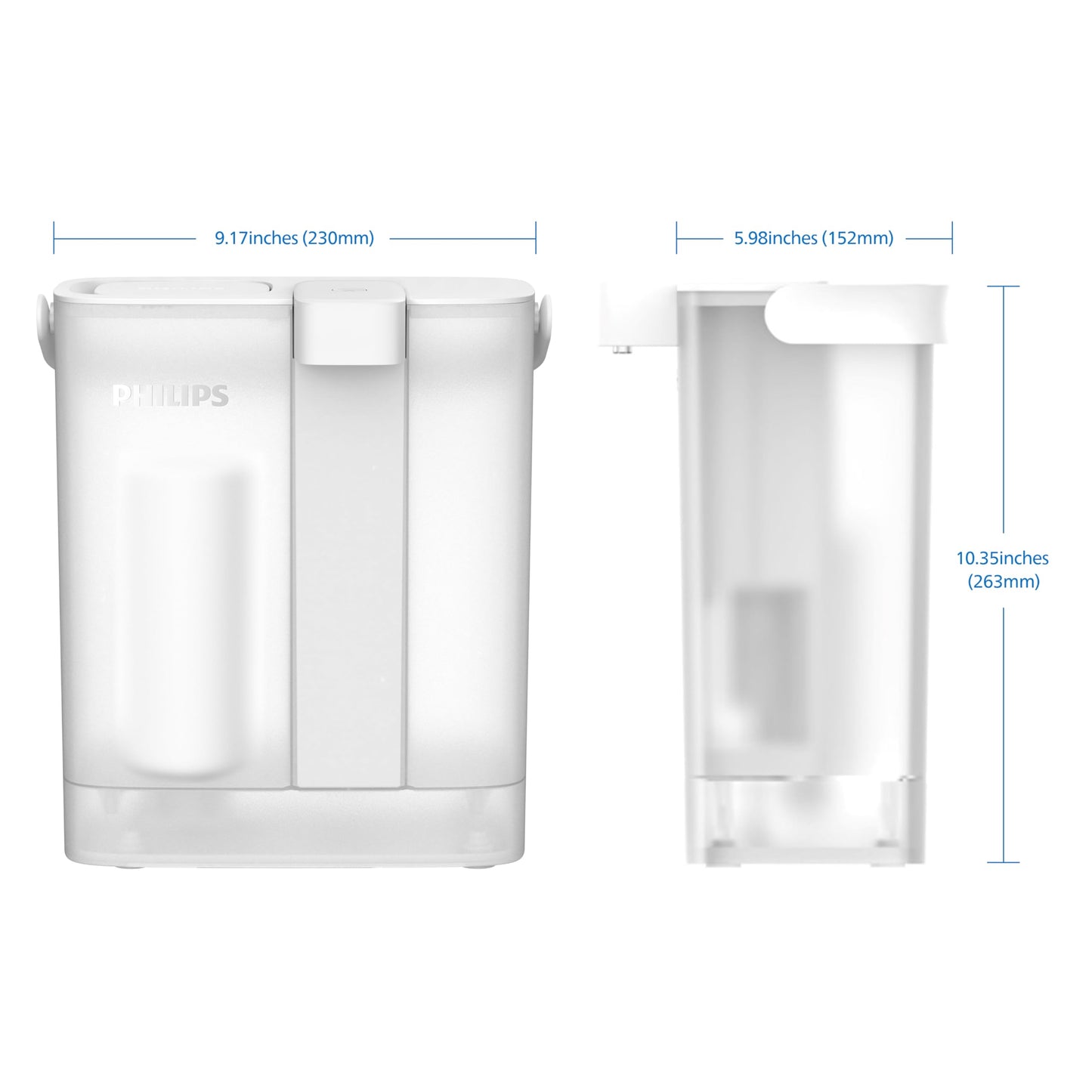 Philips Electric Water Filter Pitcher, 3L 12 Cups Rechargeable Water Dispenser with 2 Plus Filters