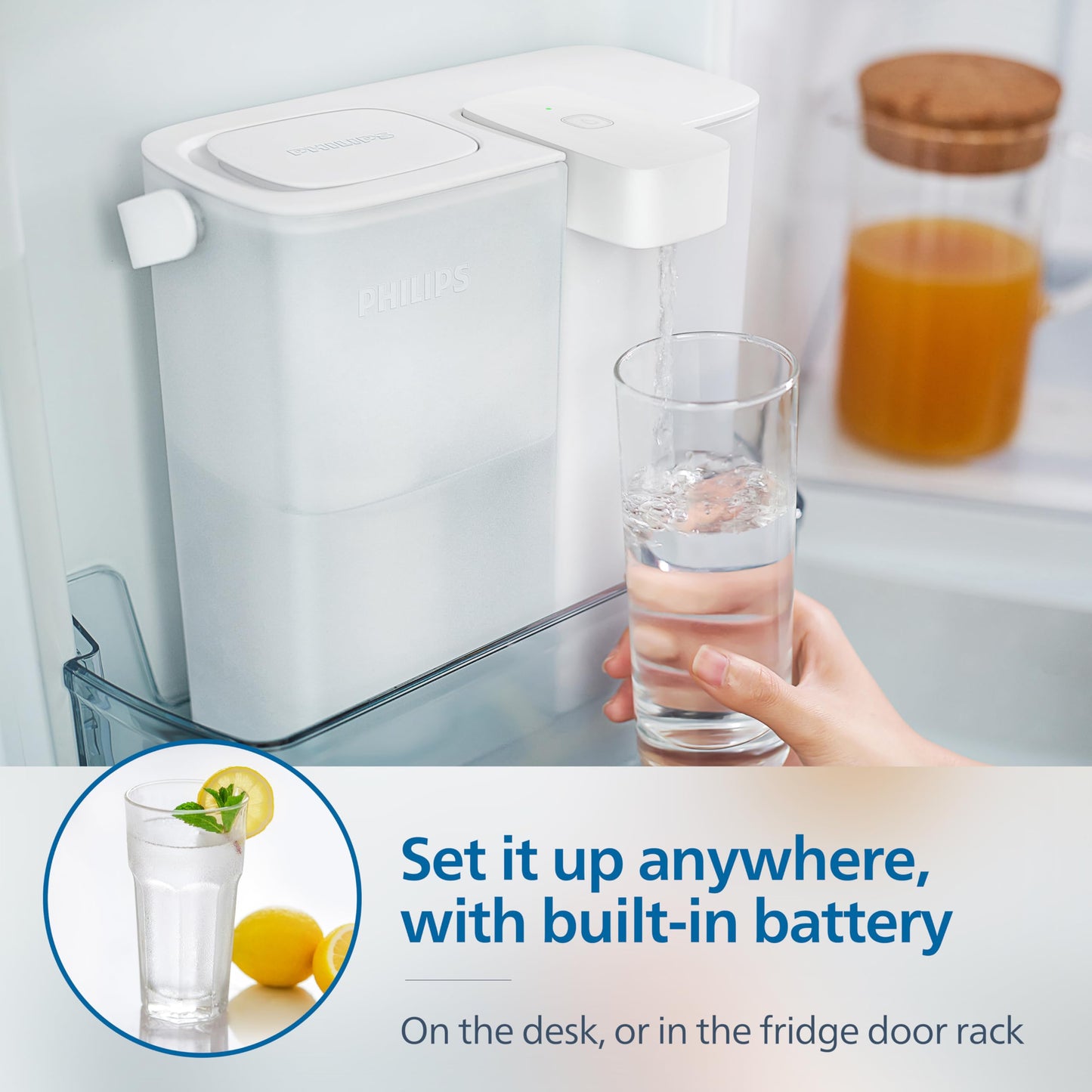 Philips Electric Water Filter Pitcher, 3L 12 Cups Rechargeable Water Dispenser with 2 Plus Filters