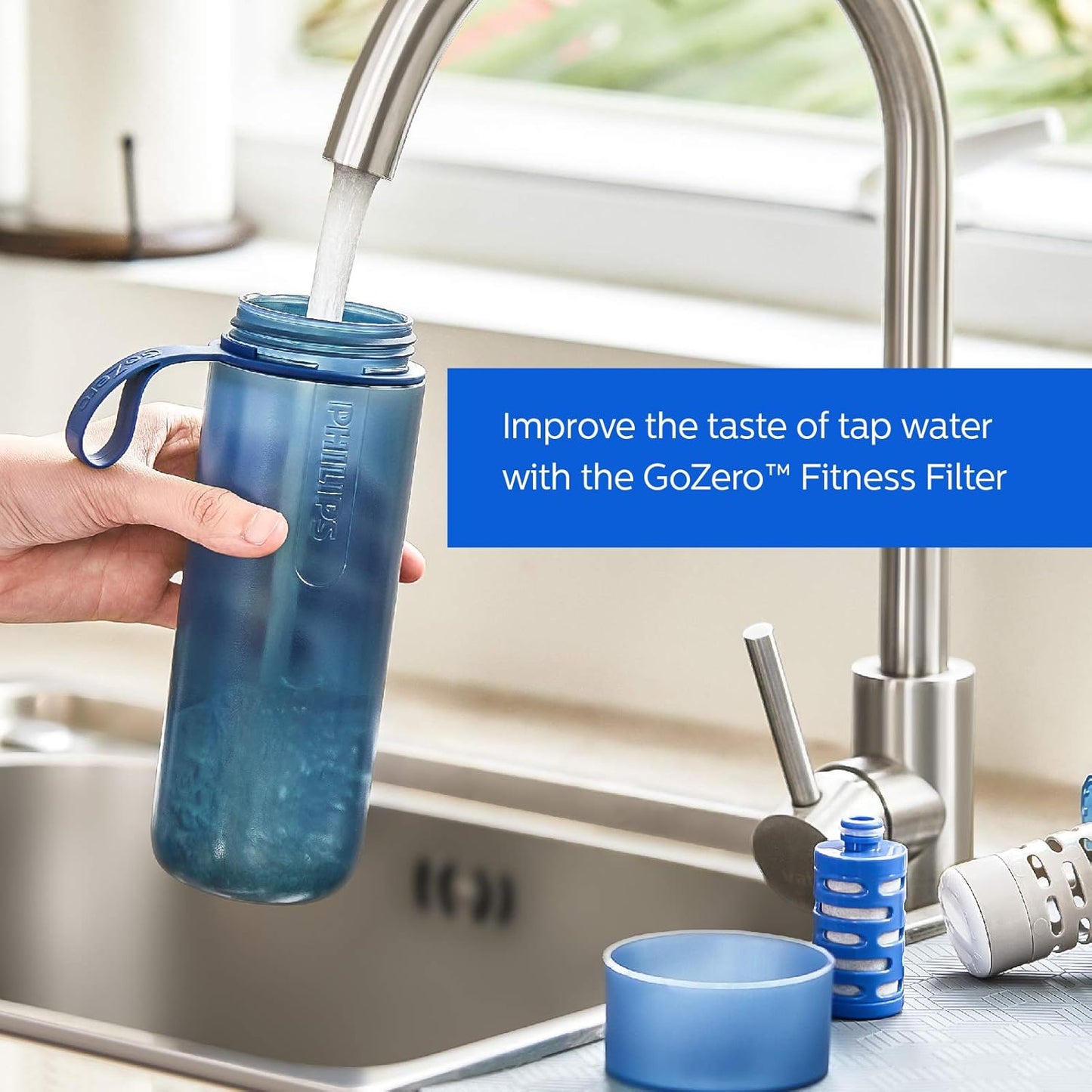 PHILIPS Water GoZero Fitness Filters, Replacement Filter Cartridge, Activated Carbon Fiber Filter for GoZero Active Bottle, 3 Counts, AWP287/37