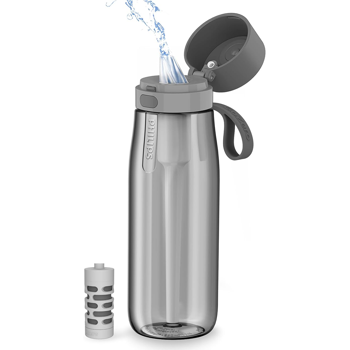PHILIPS Filtered Water Bottle, BPA-Free Tritan Plastic Water Bottles, Replaces 450 Plastic Water Bottle with Reusable GoZero Everyday Water Filter, Portable Filtering Bottle for Travel