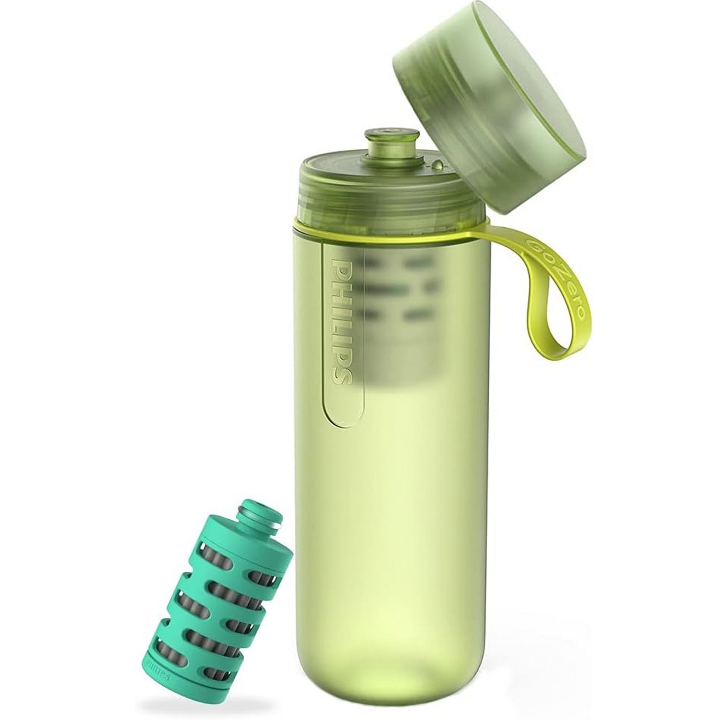 PHILIPS Water GoZero Active BPA-Free Water Bottle with River/Lake/Spring Water Filter for Hiking Camping, Sport Squeeze Water Bottle, Lightweight, Blue, 20 oz with Adventure Filter, Grey