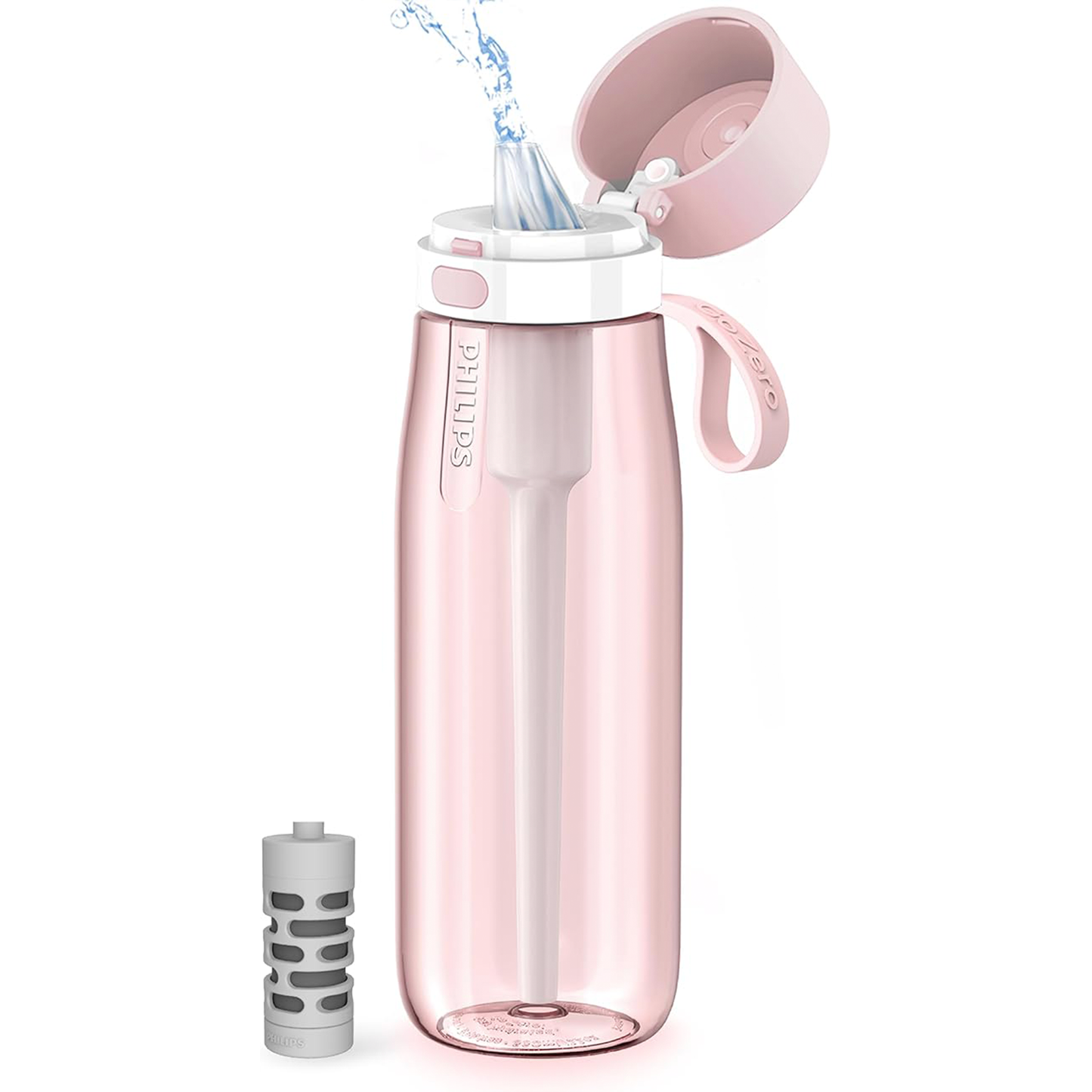 PHILIPS Filtered Water Bottle, BPA-Free Tritan Plastic Water Bottles, Replaces 450 Plastic Water Bottle with Reusable GoZero Everyday Water Filter, Portable Filtering Bottle for Travel