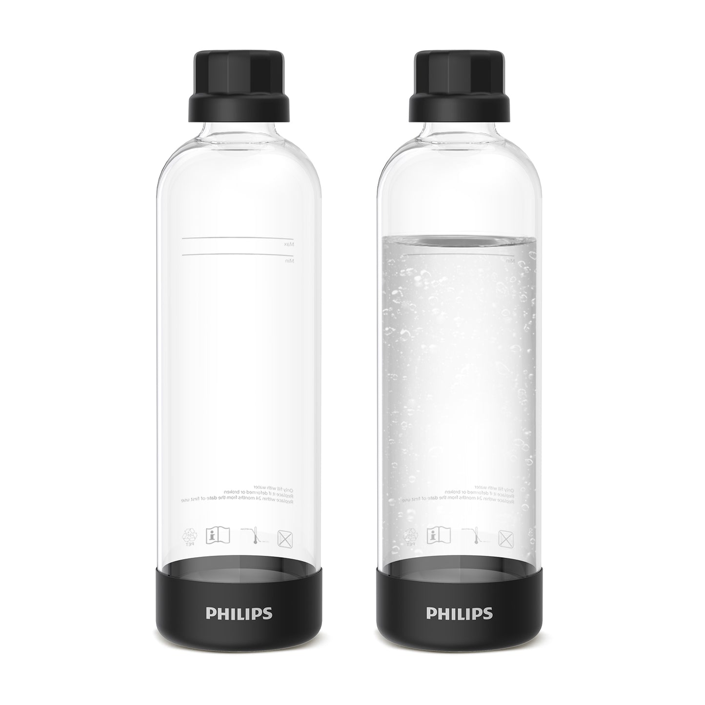 PHILIPS Carbonating Bottles ADD916/37, 1L Twin Pack Reusable PET Sparkling Water Bottles Compatible Sparkling Water Maker, 2 Pack for ADD4902BKOQ/37, ADD4902WHOQ/37 and ADD4901GROQ/37, ADD4901BKOQ/37