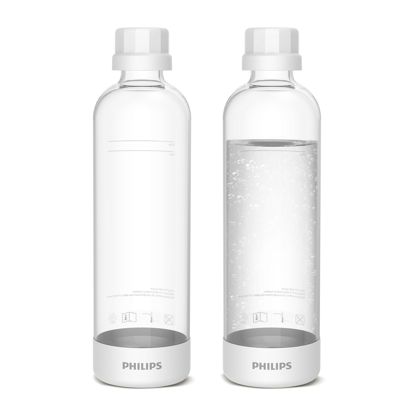 PHILIPS Carbonating Bottles ADD916/37, 1L Twin Pack Reusable PET Sparkling Water Bottles Compatible Sparkling Water Maker, 2 Pack for ADD4902BKOQ/37, ADD4902WHOQ/37 and ADD4901GROQ/37, ADD4901BKOQ/37