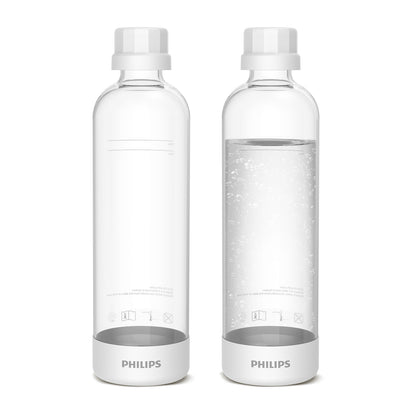 PHILIPS Carbonating Bottles ADD916/37, 1L Twin Pack Reusable PET Sparkling Water Bottles Compatible Sparkling Water Maker, 2 Pack for ADD4902BKOQ/37, ADD4902WHOQ/37 and ADD4901GROQ/37, ADD4901BKOQ/37