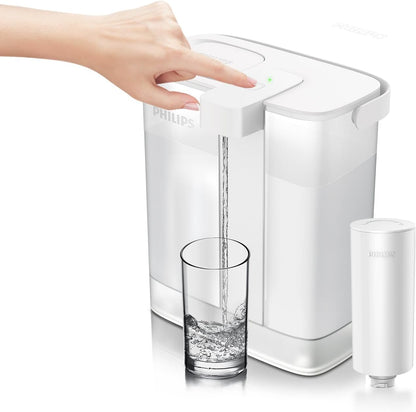 Philips Electric Water Filter Pitcher, 3L 12 Cups Rechargeable Water Dispenser with 2 Plus Filters