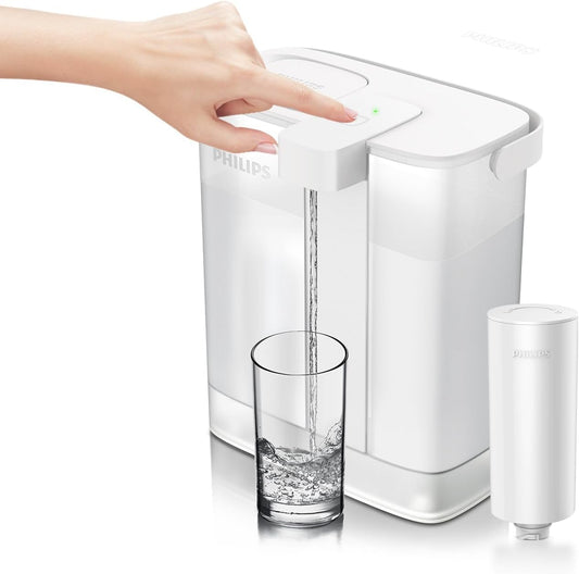 Philips Electric Water Filter Pitcher, 3L 12 Cups Rechargeable Water Dispenser with 2 Plus Filters