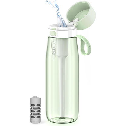 PHILIPS Filtered Water Bottle, BPA-Free Tritan Plastic Water Bottles, Replaces 450 Plastic Water Bottle with Reusable GoZero Everyday Water Filter, Portable Filtering Bottle for Travel