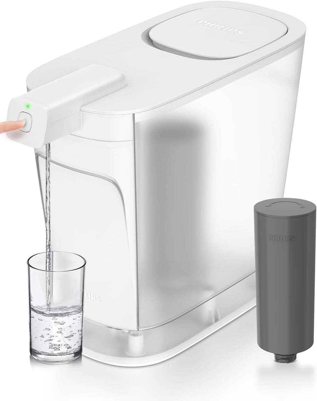 Philips Electric Water Filter Pitcher, 3L 12 Cups Rechargeable Water Dispenser with 2 Plus Filters