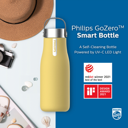 PHILIPS Water GoZero Self-Cleaning Smart Water Bottle Vacuum Stainless Steel Insulated Water Bottle with Handle Double-wall, Auto Cleaning, Keep Drink Hot or Cold, BPA Free
