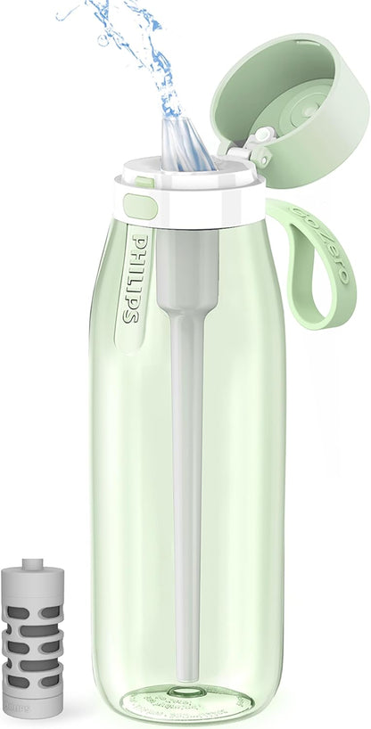 PHILIPS Filtered Water Bottle, BPA-Free Tritan Plastic Water Bottles, Replaces 450 Plastic Water Bottle with Reusable GoZero Everyday Water Filter, Portable Filtering Bottle for Travel