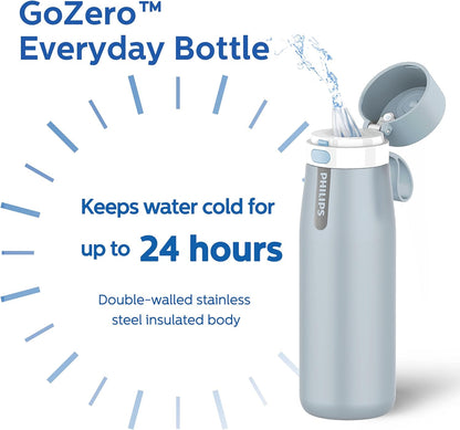 Philips Water GoZero Everyday Insulated Stainless Steel Water Bottle with Philips Everyday Tap Water Filter