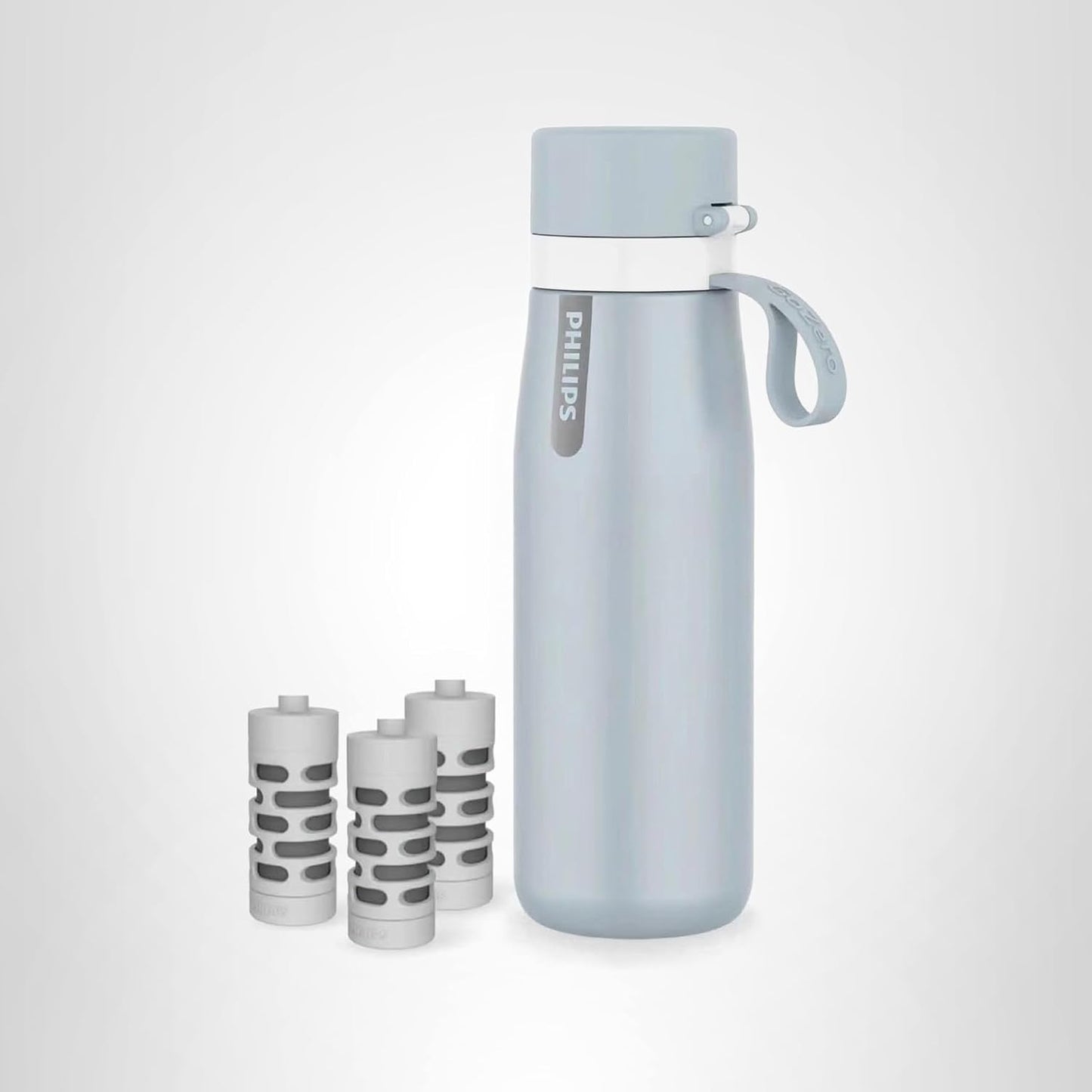 PHILIPS Water Bottle with Filter, Filter Water Bottle Stainless Steel with GoZero Everyday BPA-Free Tap Water Filter, Water Filter Bottle Keep Drink Cold 24 Hours, 3 Filters for 120 gal / 6 Months