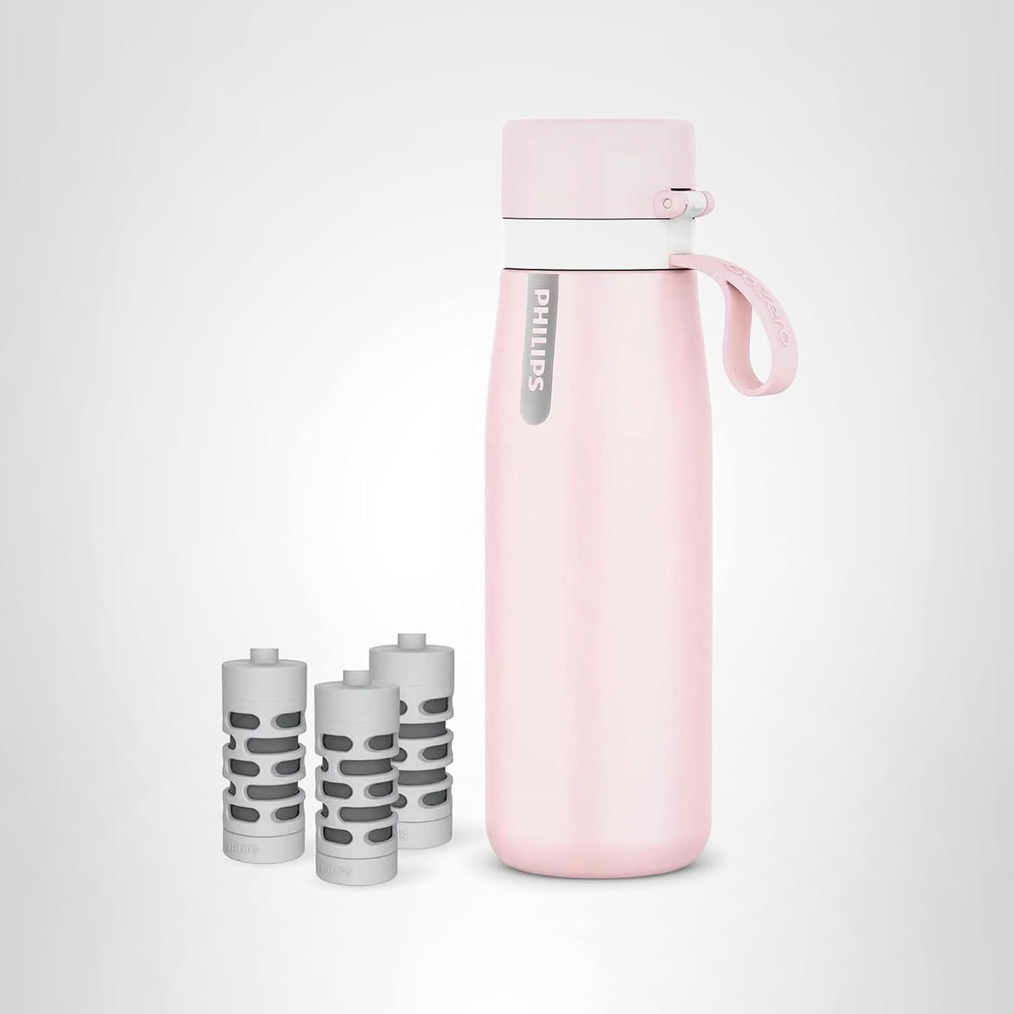 PHILIPS Water Bottle with Filter, Filter Water Bottle Stainless Steel with GoZero Everyday BPA-Free Tap Water Filter, Water Filter Bottle Keep Drink Cold 24 Hours, 3 Filters for 120 gal / 6 Months