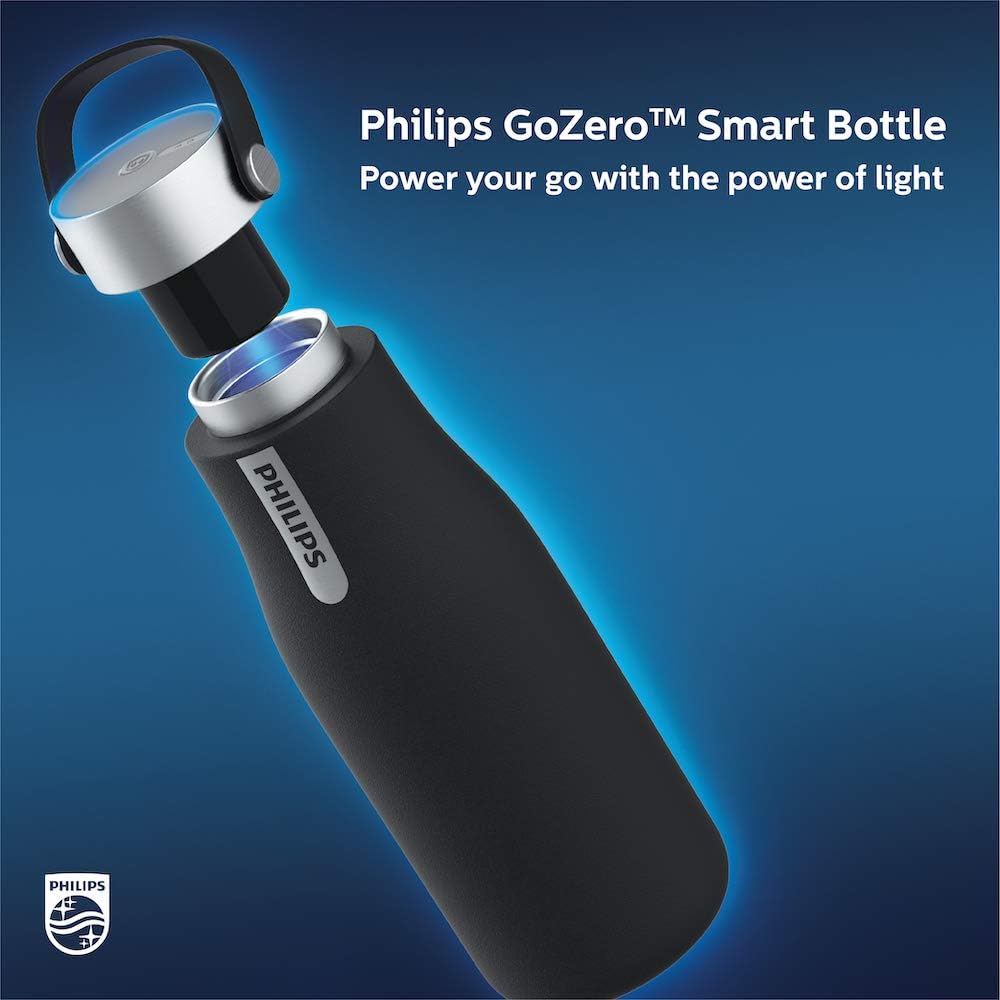 Philips Water GoZero UV Self-Cleaning Smart Water Bottle Vacuum Stainless Steel Insulated Water Bottle with Handle Double-wall, Auto Cleaning, Keep Drink Hot or Cold, BPA Free