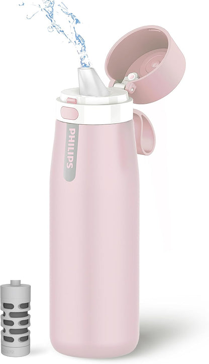 Philips Water GoZero Everyday Insulated Stainless Steel Water Bottle with Philips Everyday Tap Water Filter