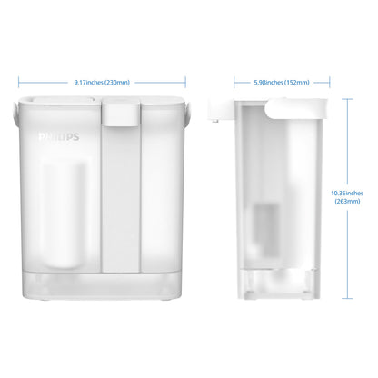 Philips Electric Water Filter Pitcher, 3L 12 Cups Rechargeable Water Dispenser with 2 Plus Filters