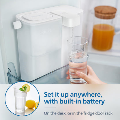 Philips Electric Water Filter Pitcher, 3L 12 Cups Rechargeable Water Dispenser with 2 Plus Filters