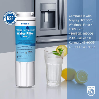 Philips AWP962 NSF/ANSI Certified Refrigerator Water Filter Replacement for Maytag UKF8001, Whirlpool Filter 4, EDR4RXD1, 4396395, 469006, PUR Puriclean II, Kenmore 46-9005, 46-9006, 9992, Pack of 3