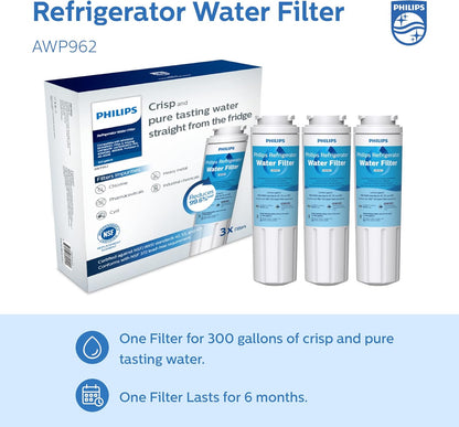 Philips AWP962 NSF/ANSI Certified Refrigerator Water Filter Replacement for Maytag UKF8001, Whirlpool Filter 4, EDR4RXD1, 4396395, 469006, PUR Puriclean II, Kenmore 46-9005, 46-9006, 9992, Pack of 3