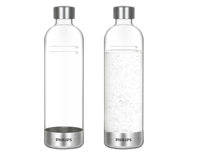 PHILIPS Carbonating Bottles ADD916/37, 1L Twin Pack Reusable PET Sparkling Water Bottles Compatible Sparkling Water Maker, 2 Pack for ADD4902BKOQ/37, ADD4902WHOQ/37 and ADD4901GROQ/37, ADD4901BKOQ/37
