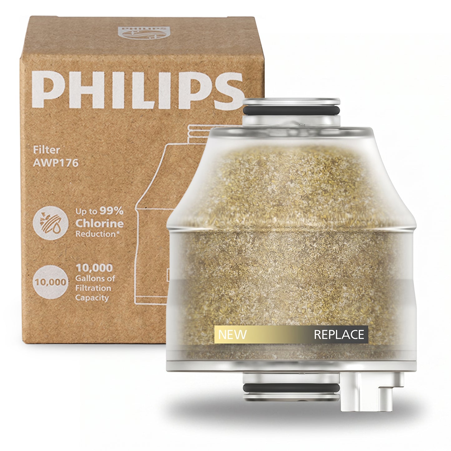 Philips Replacement Filter Cartridge AWP176/37, Compatible with AWP1706 | KDF-55 & Calcium Sulfite Filter for Philips Filtered Shower Head, Helps Reduce Chlorine, Heavy Metals, Impurities