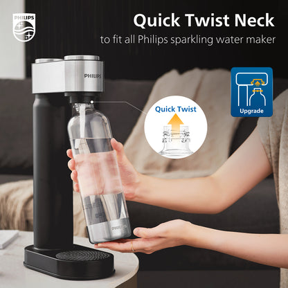 PHILIPS Carbonating Bottles ADD916/37, 1L Twin Pack Reusable PET Sparkling Water Bottles Compatible Sparkling Water Maker, 2 Pack for ADD4902BKOQ/37, ADD4902WHOQ/37 and ADD4901GROQ/37, ADD4901BKOQ/37
