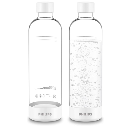 PHILIPS Carbonating Bottles, 1L Twin Pack Reusable PET Sparkling Water Bottles Compatible Sparkling Water Maker, 2 Pack